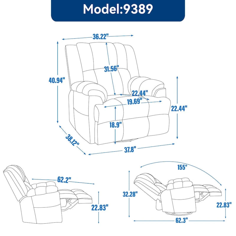 Poltrona reclinabile manuale oversize con funzione dondolo girevole e rivestimento in tessuto