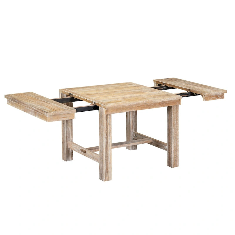 Set Tavolo da Pranzo Allungabile Rustico Naturale/Nero, 6 Posti (Tavolo + 4 Sedie + Panca)