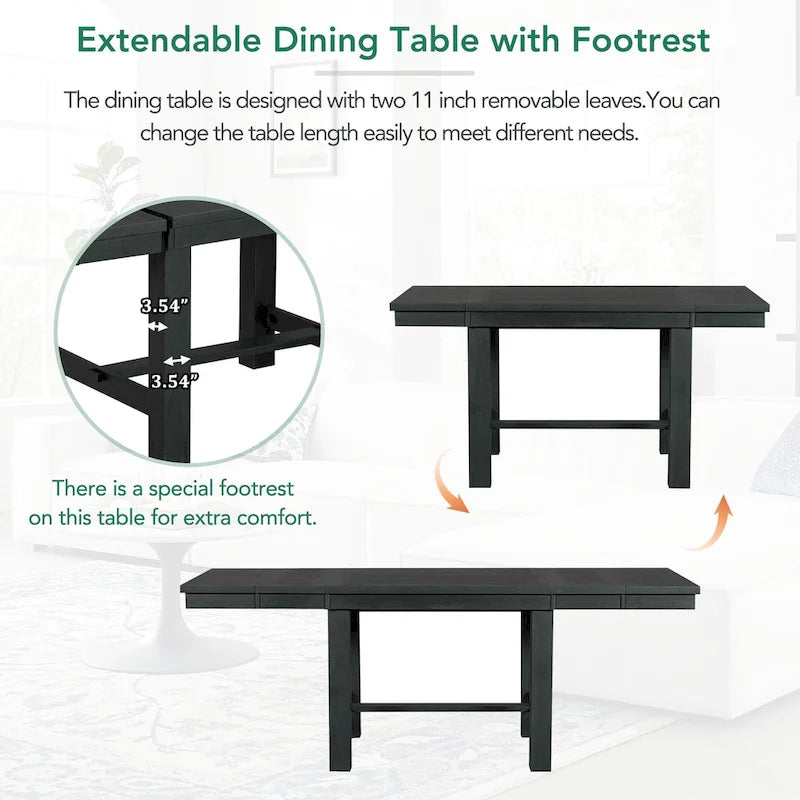 Set Tavolo da Pranzo Allungabile Rustico Naturale/Nero, 6 Posti (Tavolo + 4 Sedie + Panca)