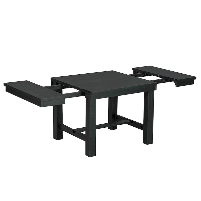 Set Tavolo da Pranzo Allungabile Rustico Naturale/Nero, 6 Posti (Tavolo + 4 Sedie + Panca)