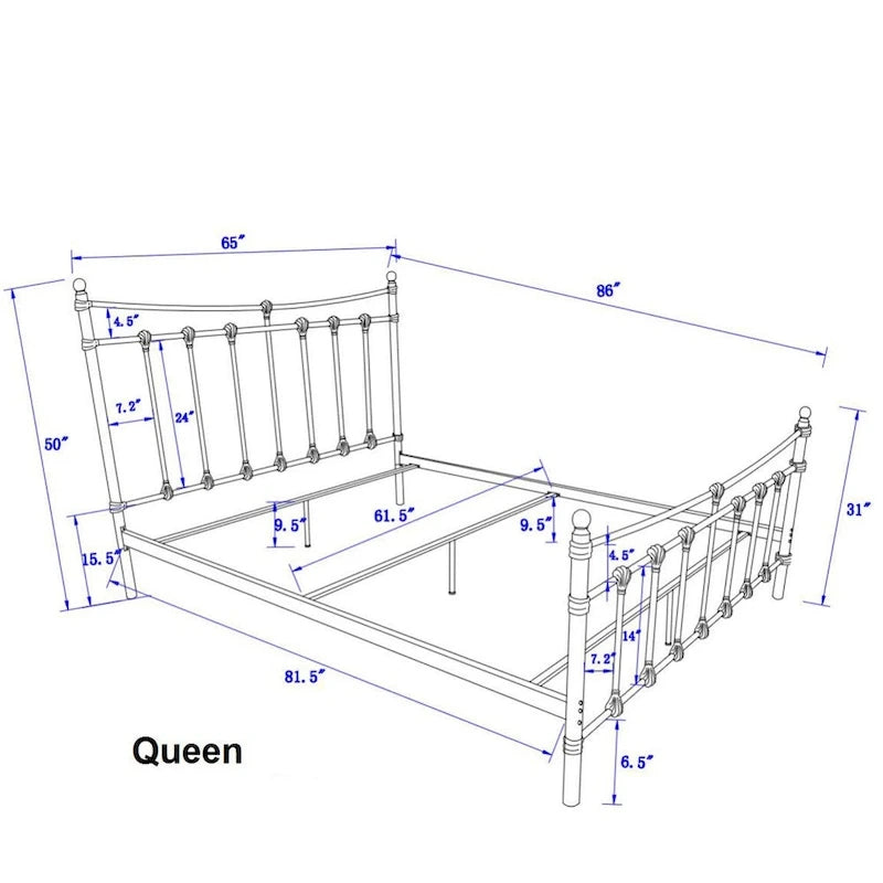 Struttura letto in metallo anticato marrone scuro, 1-2 persone (Singolo/Piazza e Mezza/Matrimoniale/King Size)