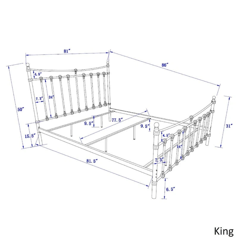 Struttura letto in metallo anticato marrone scuro, 1-2 persone (Singolo/Piazza e Mezza/Matrimoniale/King Size)
