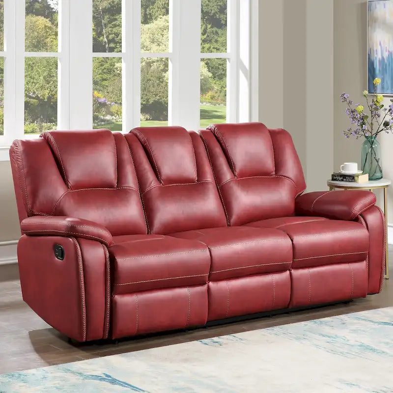 Divano reclinabile manuale a 3 posti in similpelle marrone / antracite / rosso
