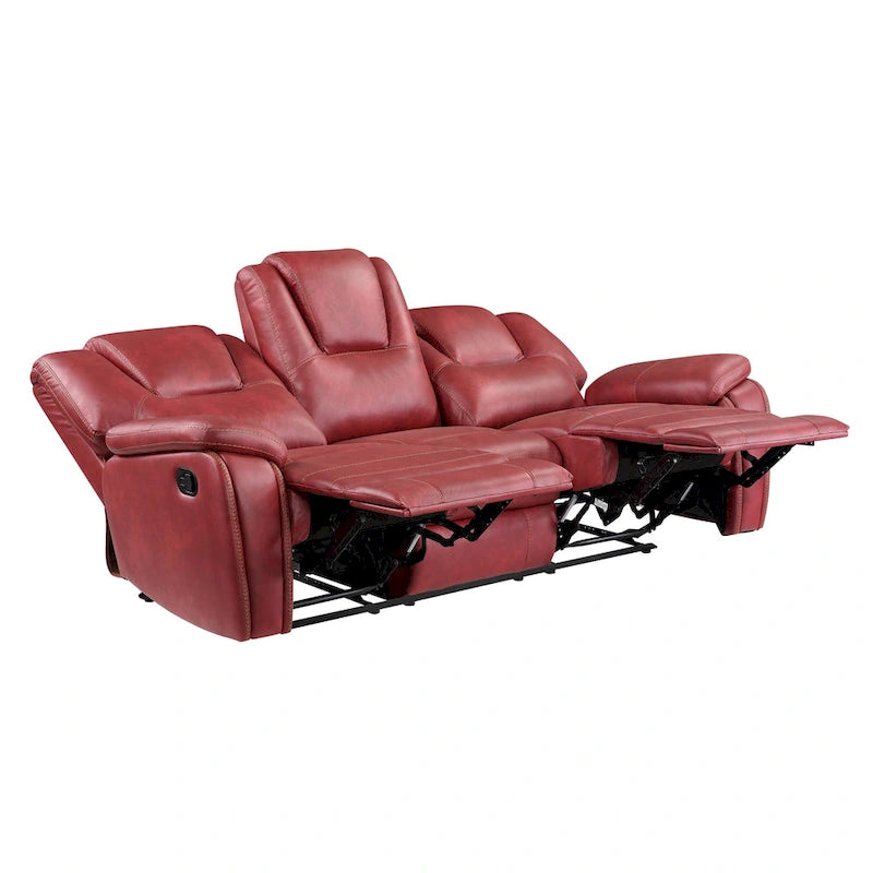 Divano reclinabile manuale a 3 posti in similpelle marrone / antracite / rosso