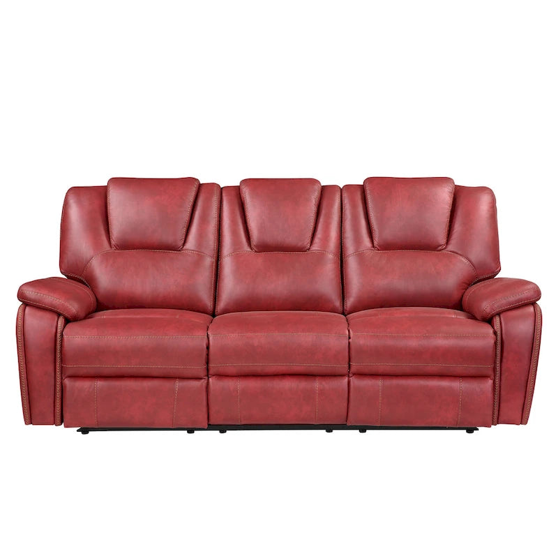 Divano reclinabile manuale a 3 posti in similpelle marrone / antracite / rosso