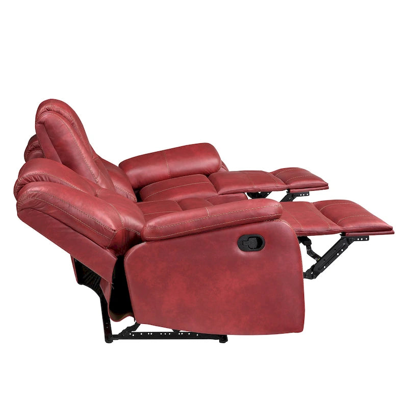 Divano reclinabile manuale a 3 posti in similpelle marrone / antracite / rosso