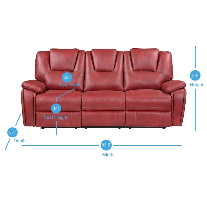 Divano reclinabile manuale a 3 posti in similpelle marrone / antracite / rosso