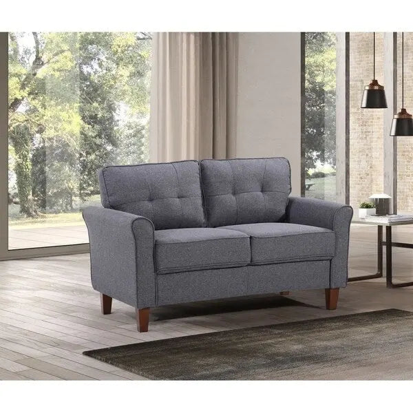 Divanetto capitonné, Lino, 2 posti – Grigio Chiaro / Grigio Scuro / Beige / Blu Scuro
