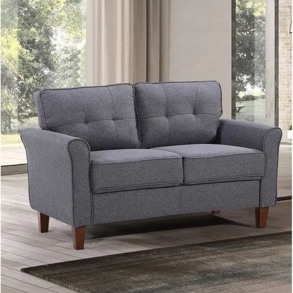Divanetto capitonné, Lino, 2 posti – Grigio Chiaro / Grigio Scuro / Beige / Blu Scuro