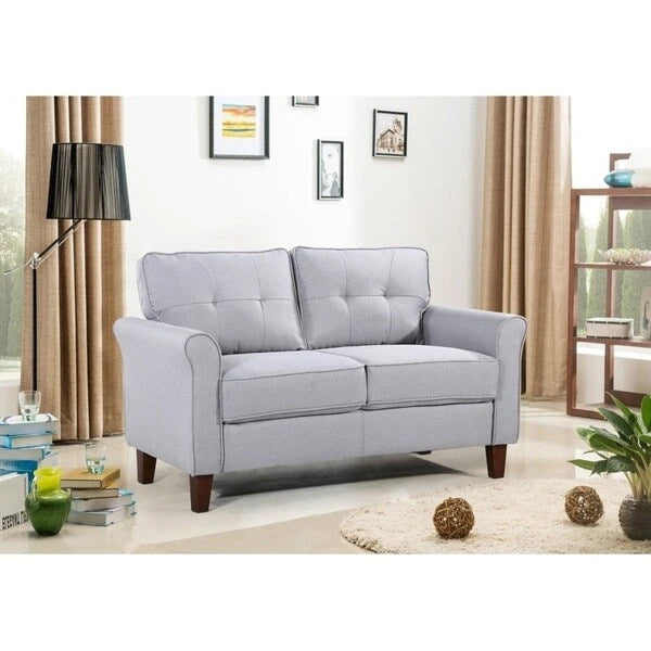 Divanetto capitonné, Lino, 2 posti – Grigio Chiaro / Grigio Scuro / Beige / Blu Scuro
