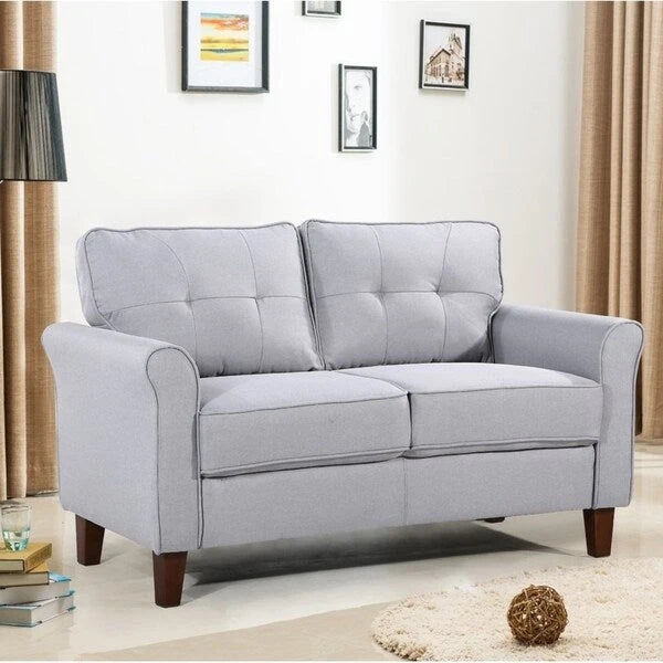 Divanetto capitonné, Lino, 2 posti – Grigio Chiaro / Grigio Scuro / Beige / Blu Scuro