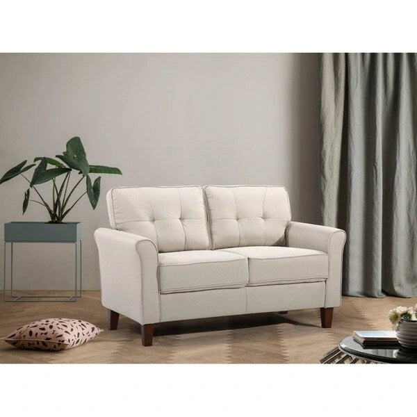 Divanetto capitonné, Lino, 2 posti – Grigio Chiaro / Grigio Scuro / Beige / Blu Scuro
