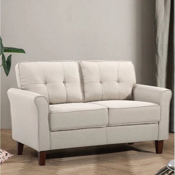 Divanetto capitonné, Lino, 2 posti – Grigio Chiaro / Grigio Scuro / Beige / Blu Scuro