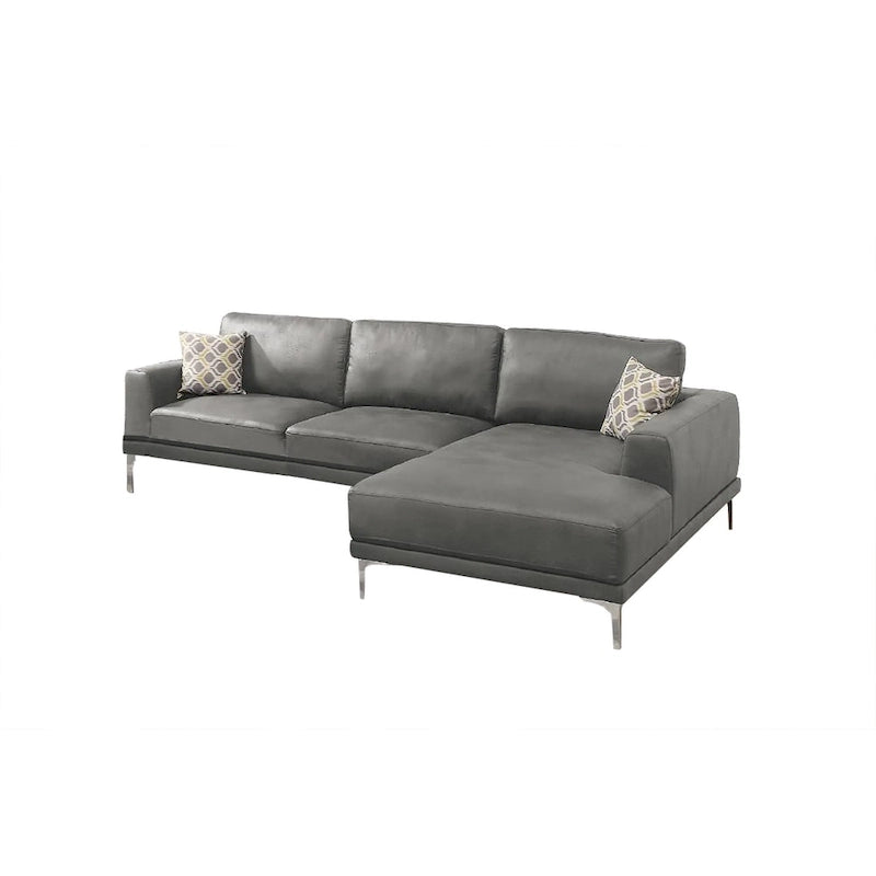 Divano componibile in similpelle grigio antico/blu inchiostro, 4 posti, gambe in metallo