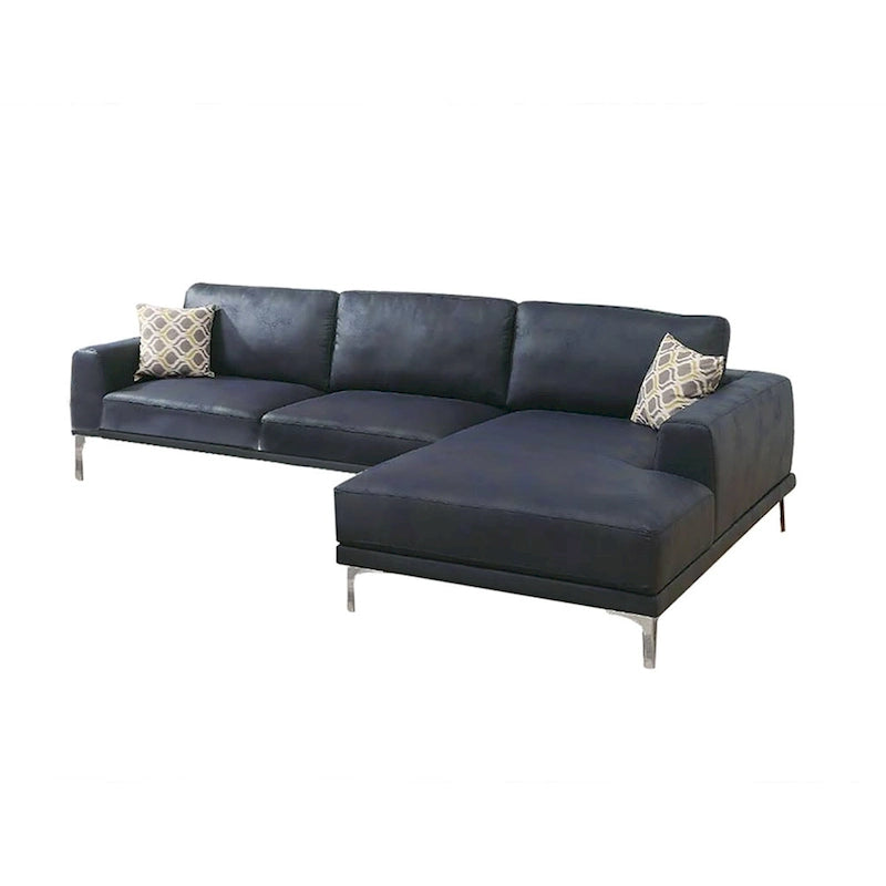 Divano componibile in similpelle grigio antico/blu inchiostro, 4 posti, gambe in metallo
