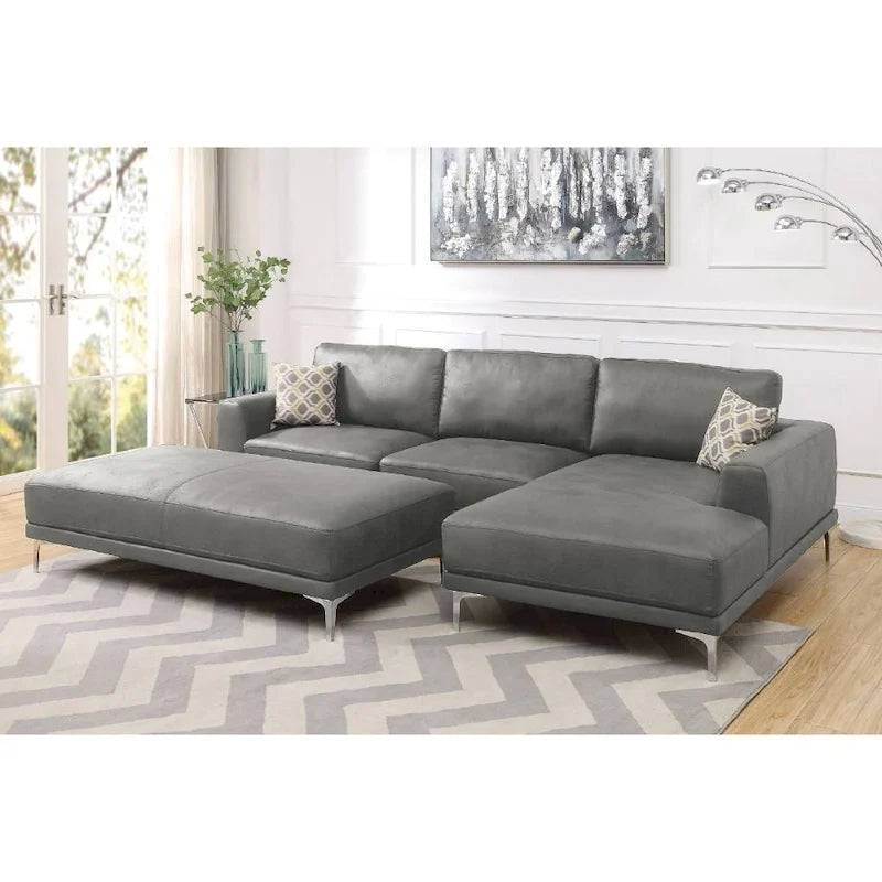 Divano componibile in similpelle grigio antico/blu inchiostro, 4 posti, gambe in metallo