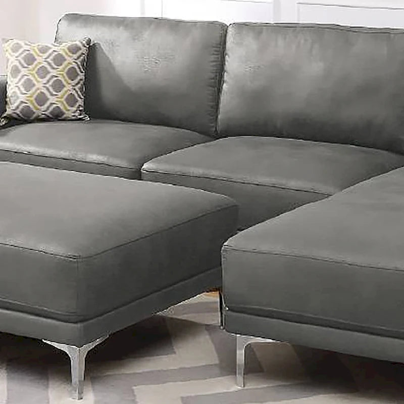 Divano componibile in similpelle grigio antico/blu inchiostro, 4 posti, gambe in metallo