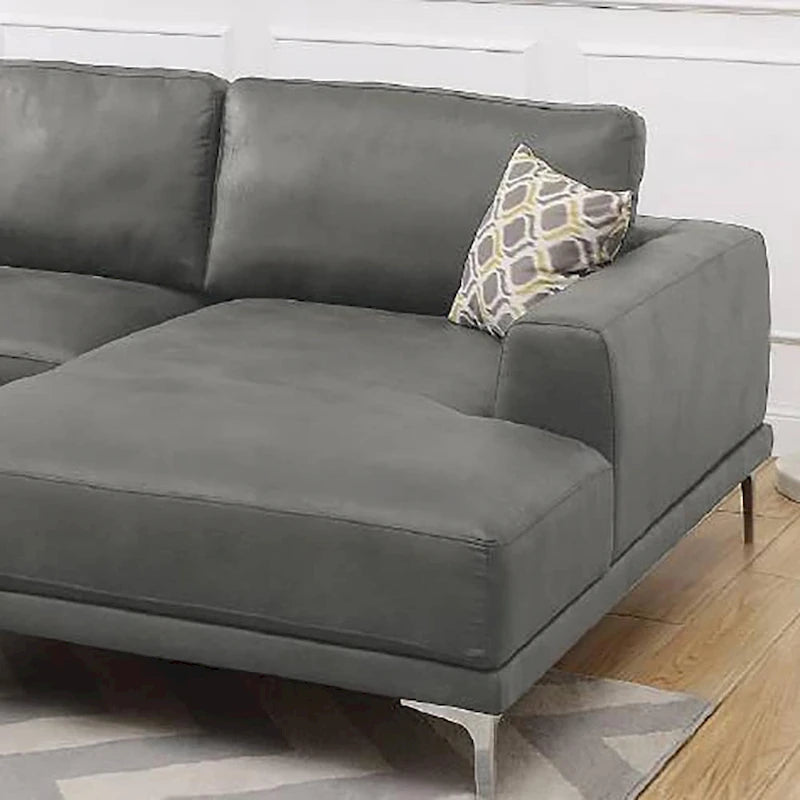 Divano componibile in similpelle grigio antico/blu inchiostro, 4 posti, gambe in metallo