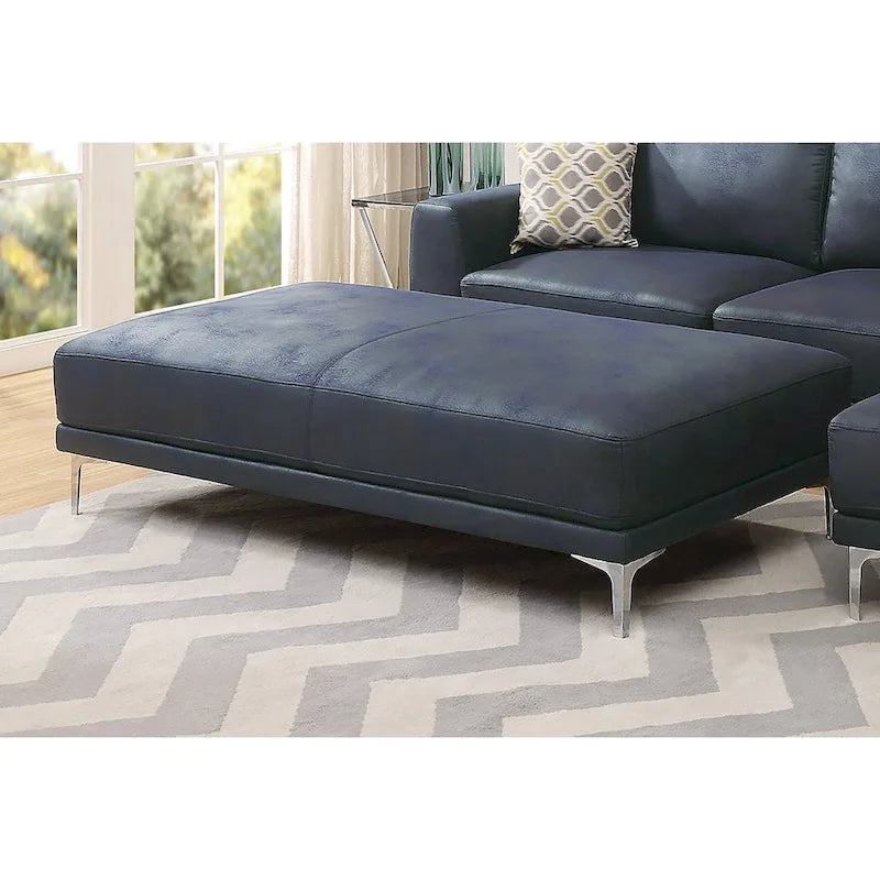 Divano componibile in similpelle grigio antico/blu inchiostro, 4 posti, gambe in metallo