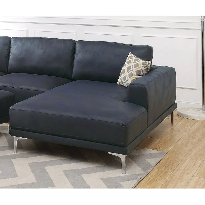 Divano componibile in similpelle grigio antico/blu inchiostro, 4 posti, gambe in metallo