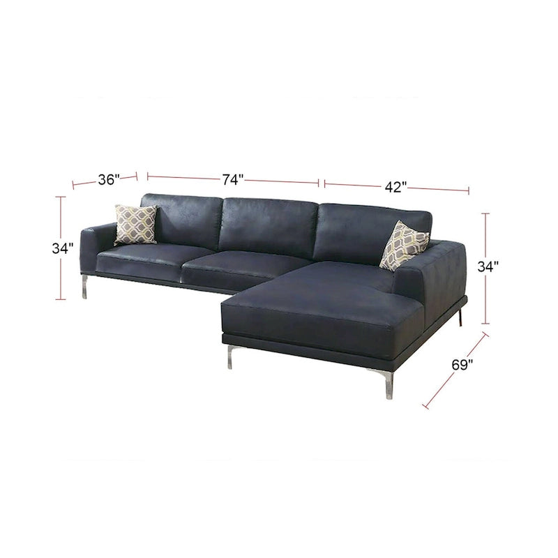 Divano componibile in similpelle grigio antico/blu inchiostro, 4 posti, gambe in metallo
