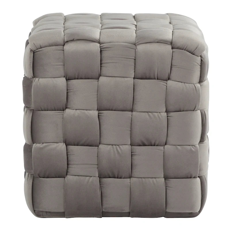 Pouf quadrato in velluto intrecciato stile Glam contemporaneo