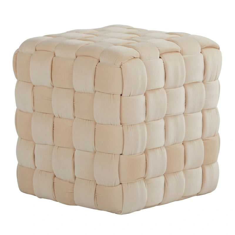 Pouf quadrato in velluto intrecciato stile Glam contemporaneo