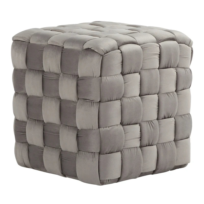 Pouf quadrato in velluto intrecciato stile Glam contemporaneo