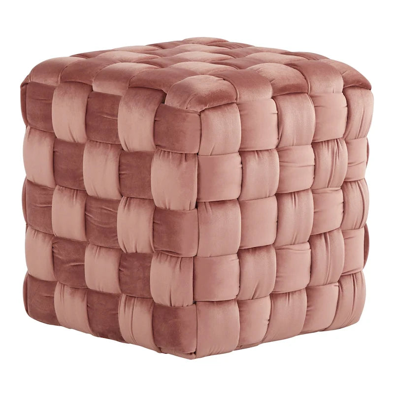 Pouf quadrato in velluto intrecciato stile Glam contemporaneo