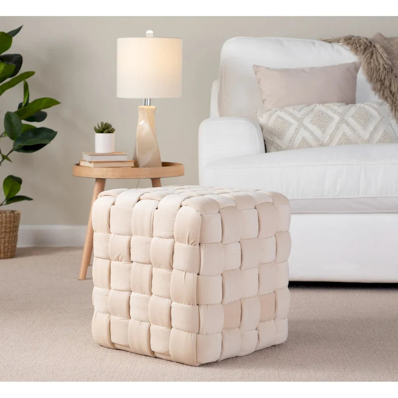 Pouf quadrato in velluto intrecciato stile Glam contemporaneo