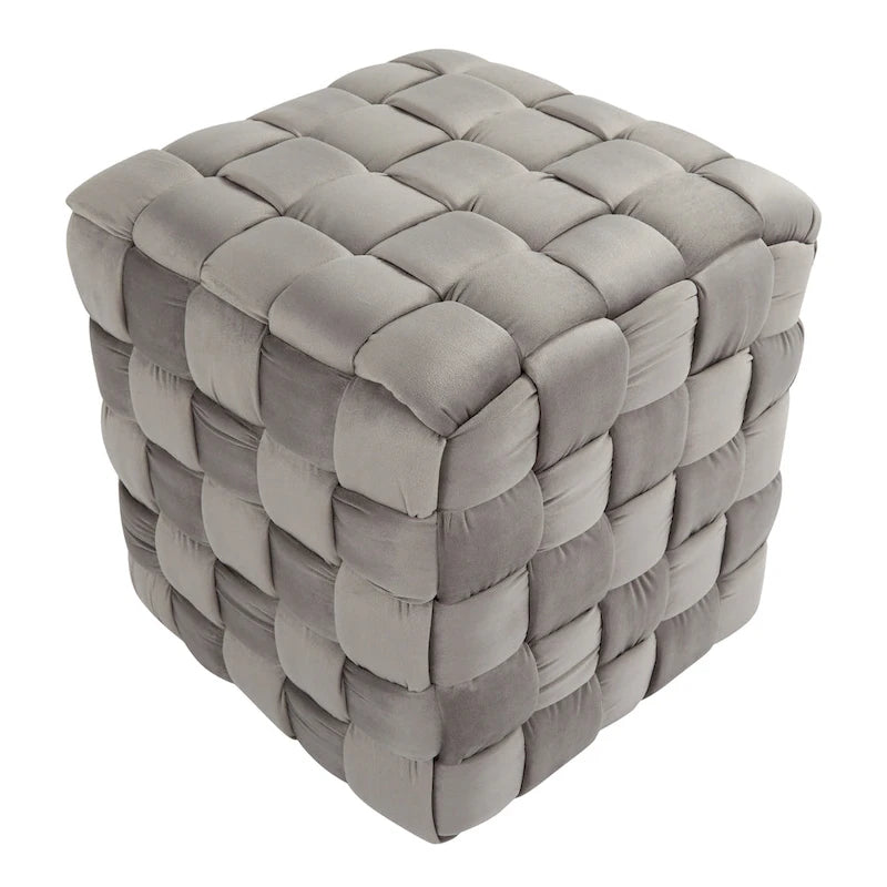 Pouf quadrato in velluto intrecciato stile Glam contemporaneo