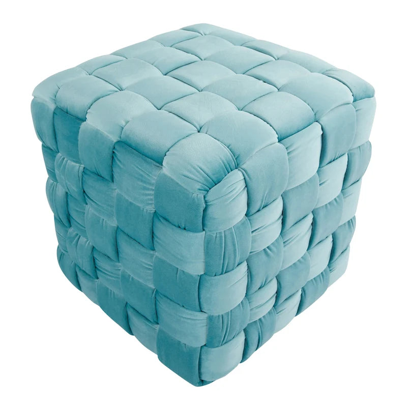 Pouf quadrato in velluto intrecciato stile Glam contemporaneo