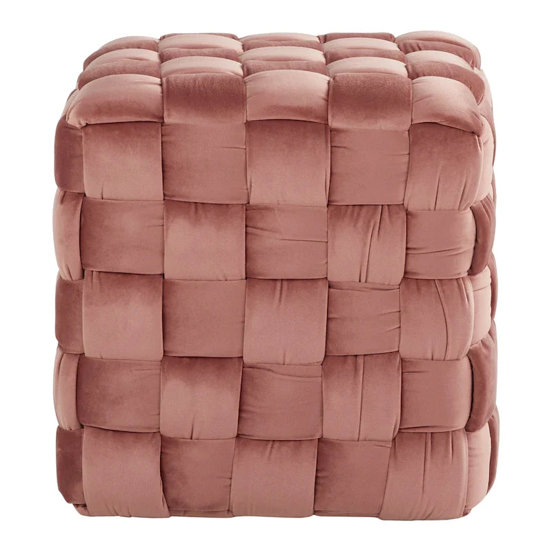 Pouf quadrato in velluto intrecciato stile Glam contemporaneo