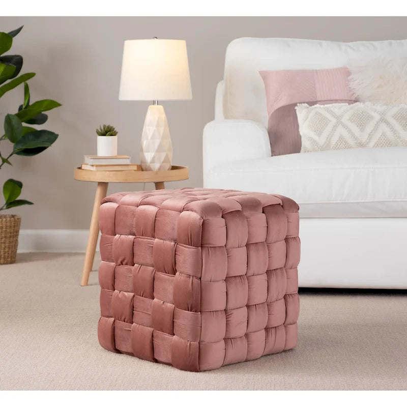 Pouf quadrato in velluto intrecciato stile Glam contemporaneo