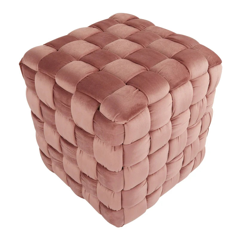 Pouf quadrato in velluto intrecciato stile Glam contemporaneo