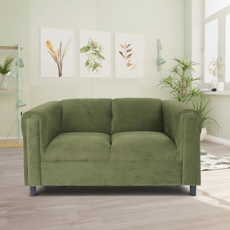 Divano "Loveseat" Mid-Century Modern con Struttura in Legno Massello e Rivestimento in Tessuto