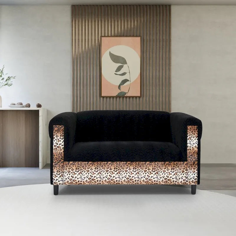 Divano "Loveseat" Mid-Century Modern con Struttura in Legno Massello e Rivestimento in Tessuto
