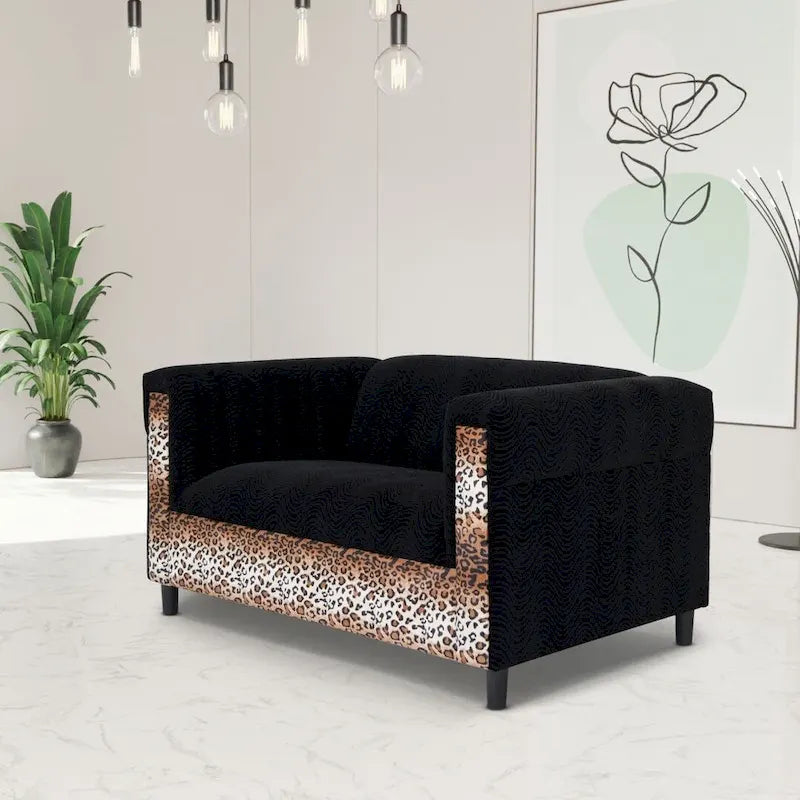 Divano "Loveseat" Mid-Century Modern con Struttura in Legno Massello e Rivestimento in Tessuto