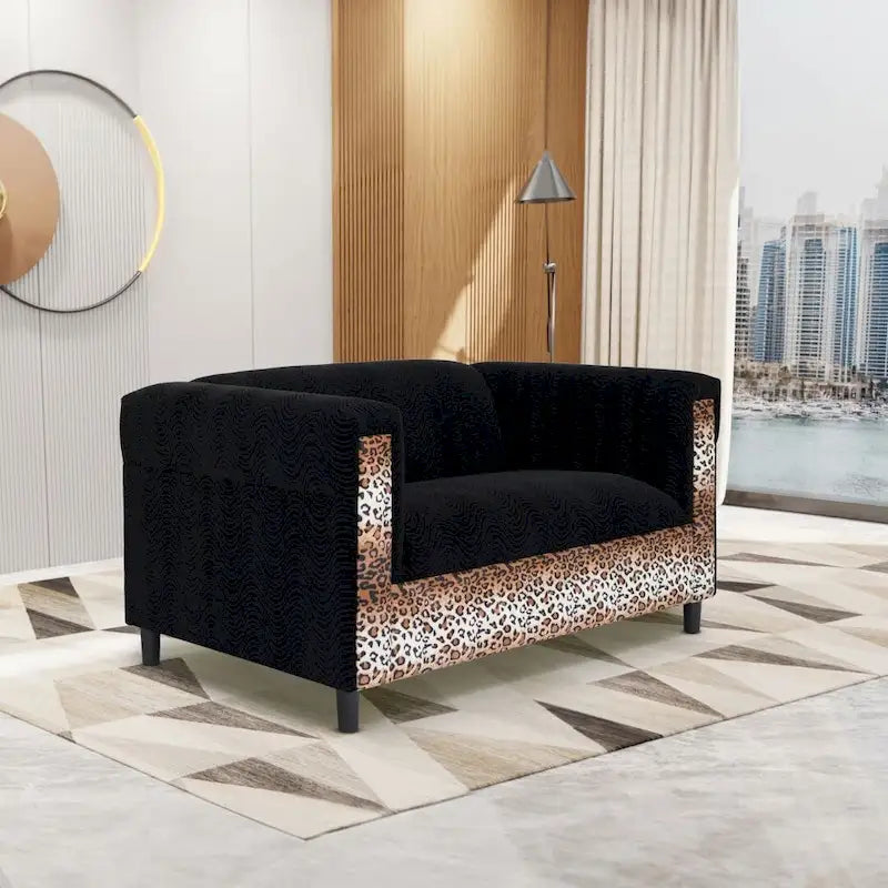 Divano "Loveseat" Mid-Century Modern con Struttura in Legno Massello e Rivestimento in Tessuto