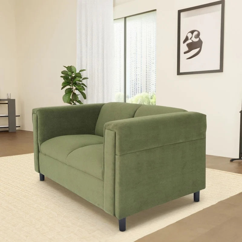 Divano "Loveseat" Mid-Century Modern con Struttura in Legno Massello e Rivestimento in Tessuto