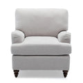 Poltrona singola con braccioli arrotolati, Tortora / Beige chiaro / Blu navy, Gambe in legno noce
