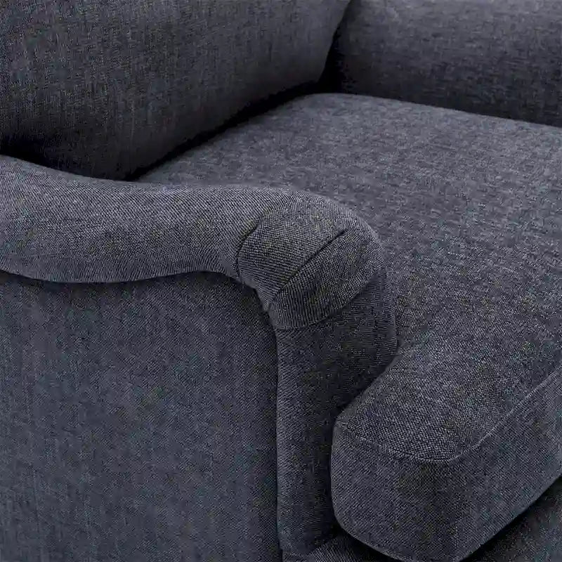 Poltrona singola con braccioli arrotolati, Tortora / Beige chiaro / Blu navy, Gambe in legno noce