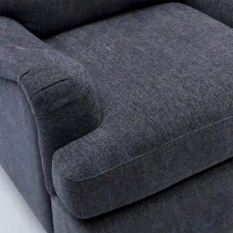 Poltrona singola con braccioli arrotolati, Tortora / Beige chiaro / Blu navy, Gambe in legno noce