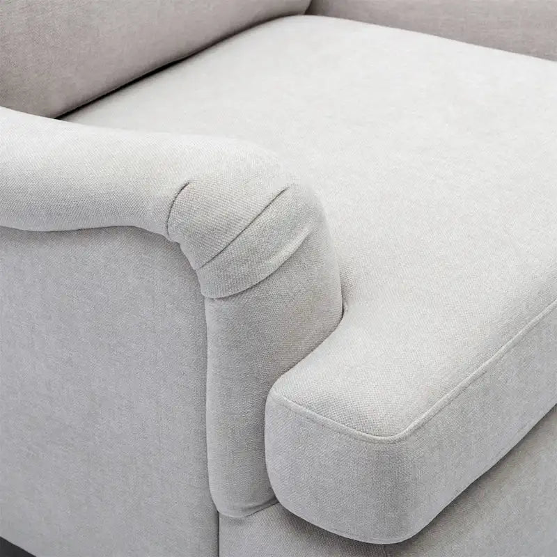 Poltrona singola con braccioli arrotolati, Tortora / Beige chiaro / Blu navy, Gambe in legno noce