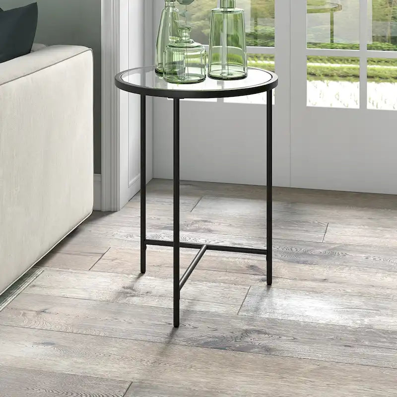 Tavolino rotondo con ripiano in vetro da 18", oro/bronzo brunito, base a 3 gambe in acciaio