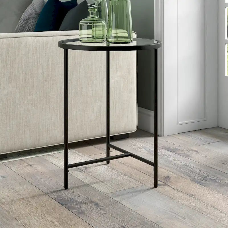 Tavolino rotondo con ripiano in vetro da 18", oro/bronzo brunito, base a 3 gambe in acciaio