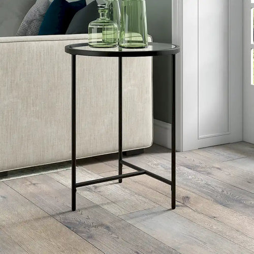 Tavolino rotondo con ripiano in vetro da 18", oro/bronzo brunito, base a 3 gambe in acciaio