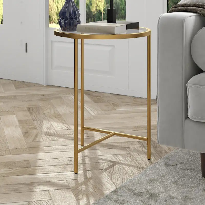 Tavolino rotondo con ripiano in vetro da 18", oro/bronzo brunito, base a 3 gambe in acciaio