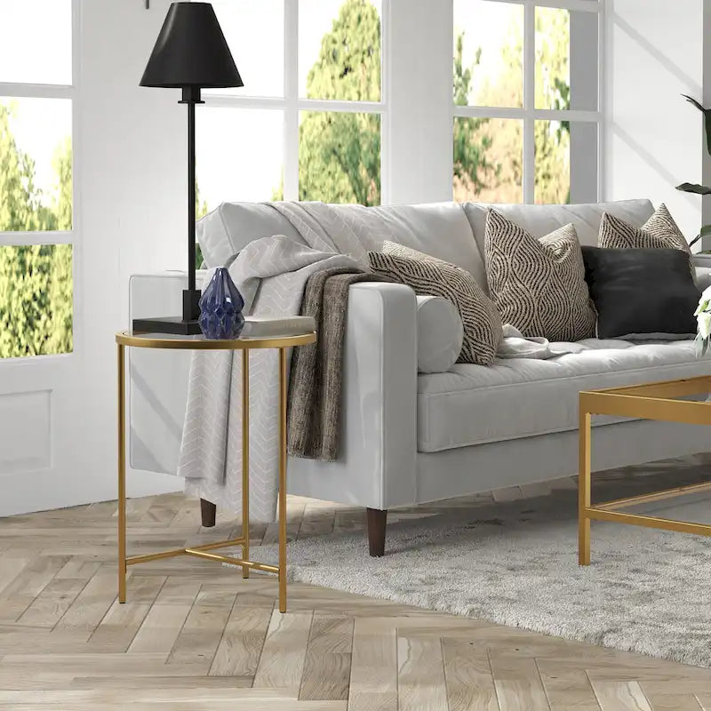 Tavolino rotondo con ripiano in vetro da 18", oro/bronzo brunito, base a 3 gambe in acciaio