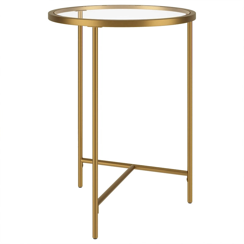 Tavolino rotondo con ripiano in vetro da 18", oro/bronzo brunito, base a 3 gambe in acciaio